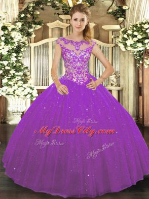 Elegant Sleeveless Lace Up Floor Length Beading and Appliques Quinceanera Dress
