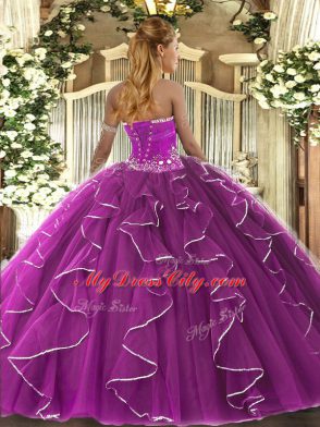 Blue Sleeveless Tulle Lace Up Quinceanera Gowns for Military Ball and Sweet 16 and Quinceanera