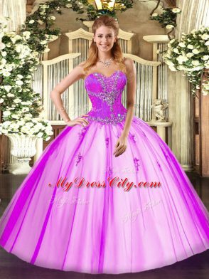 Most Popular Fuchsia Sleeveless Tulle Lace Up 15 Quinceanera Dress for Sweet 16 and Quinceanera