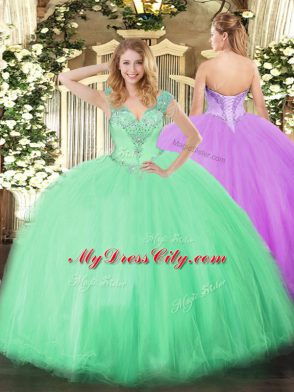Exceptional Beading Sweet 16 Dresses Apple Green Lace Up Sleeveless Floor Length