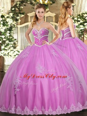 Sleeveless Lace Up Floor Length Beading and Appliques Quinceanera Dress