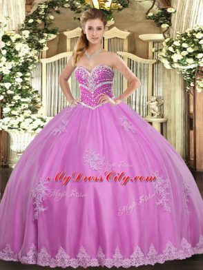 Sleeveless Lace Up Floor Length Beading and Appliques Quinceanera Dress