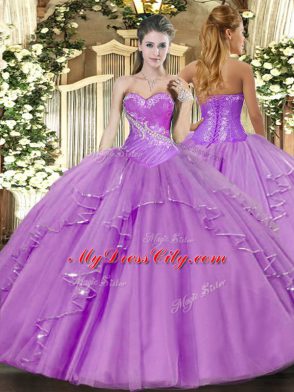 Sleeveless Side Zipper Floor Length Beading and Ruffles Sweet 16 Dresses