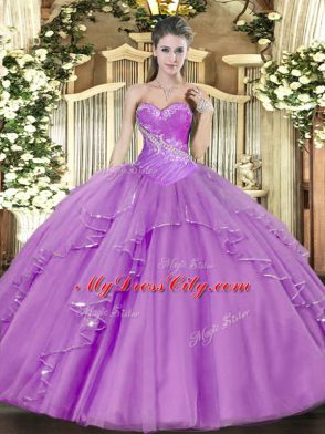 Sleeveless Side Zipper Floor Length Beading and Ruffles Sweet 16 Dresses