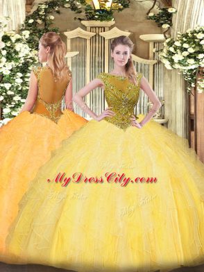 Floor Length Ball Gowns Sleeveless Gold Sweet 16 Dress Zipper