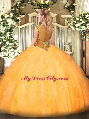 Floor Length Ball Gowns Sleeveless Gold Sweet 16 Dress Zipper
