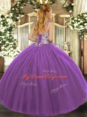 Fabulous Floor Length Navy Blue Sweet 16 Dresses Tulle Sleeveless Appliques