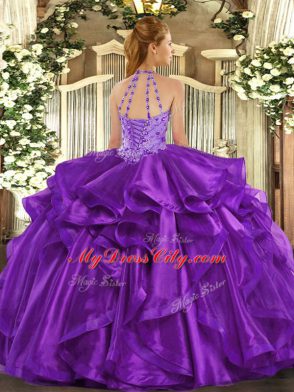Noble Halter Top Sleeveless Organza 15th Birthday Dress Beading Lace Up