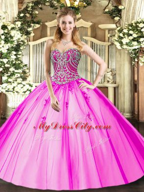 New Arrival Lilac Sleeveless Beading and Appliques Floor Length Vestidos de Quinceanera