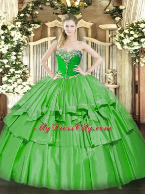 Sleeveless Lace Up Floor Length Beading and Ruffled Layers Vestidos de Quinceanera