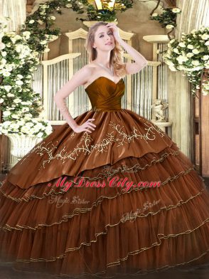 Noble Floor Length Ball Gowns Sleeveless Brown Ball Gown Prom Dress Zipper
