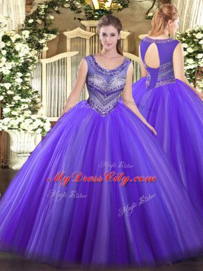 Smart Floor Length Ball Gowns Sleeveless Eggplant Purple Quinceanera Gowns Lace Up