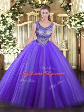 Smart Floor Length Ball Gowns Sleeveless Eggplant Purple Quinceanera Gowns Lace Up
