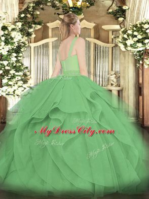 Floor Length Zipper Sweet 16 Dress Dark Green for Military Ball and Sweet 16 and Quinceanera with Beading and Ruffles