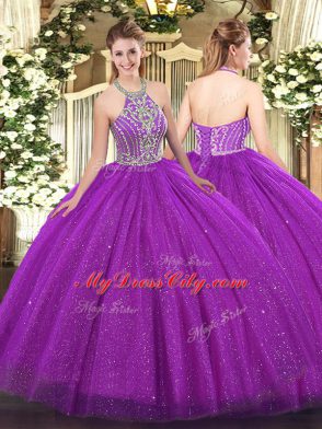 Tulle Sleeveless Floor Length Quinceanera Dresses and Beading