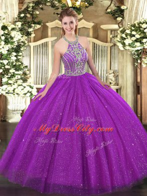 Tulle Sleeveless Floor Length Quinceanera Dresses and Beading