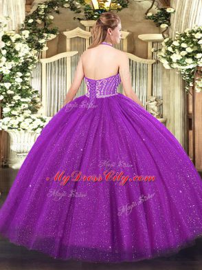 Tulle Sleeveless Floor Length Quinceanera Dresses and Beading