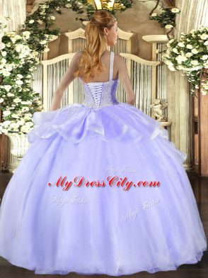 Amazing Sleeveless Organza Floor Length Lace Up Quinceanera Dresses in Lavender with Beading