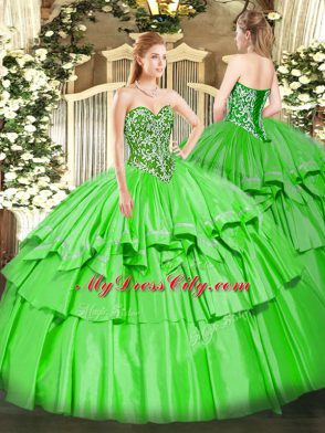 Organza and Taffeta Lace Up Vestidos de Quinceanera Sleeveless Floor Length Beading and Ruffled Layers