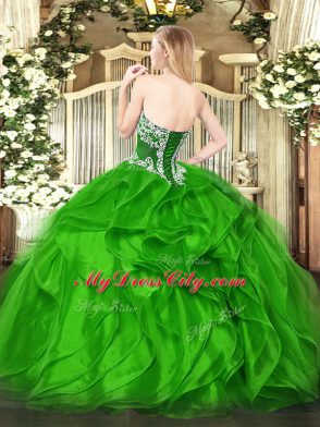 Strapless Neckline Beading and Ruffles Quinceanera Dresses Sleeveless Lace Up