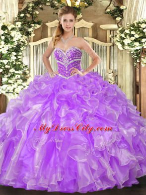 Captivating Organza Sleeveless Floor Length Sweet 16 Quinceanera Dress and Beading and Ruffles