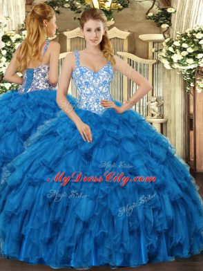Floor Length Ball Gowns Sleeveless Blue Vestidos de Quinceanera Lace Up