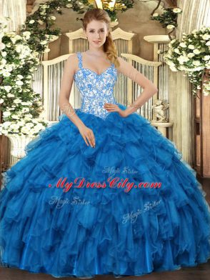 Floor Length Ball Gowns Sleeveless Blue Vestidos de Quinceanera Lace Up