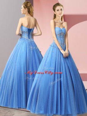 Baby Blue Sweetheart Lace Up Beading Evening Dress Sleeveless