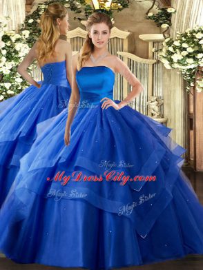 Unique Royal Blue Lace Up Sweet 16 Dresses Ruffled Layers Sleeveless Floor Length