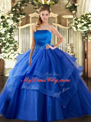 Unique Royal Blue Lace Up Sweet 16 Dresses Ruffled Layers Sleeveless Floor Length