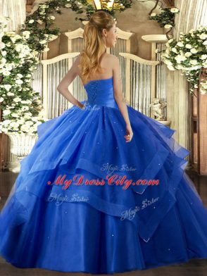Unique Royal Blue Lace Up Sweet 16 Dresses Ruffled Layers Sleeveless Floor Length