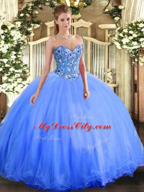 Wonderful Floor Length Blue Sweet 16 Quinceanera Dress Sweetheart Sleeveless Lace Up