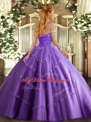 Beauteous Blue Sweetheart Lace Up Appliques and Embroidery Ball Gown Prom Dress Sleeveless