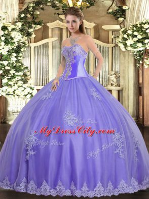 Smart Tulle Sweetheart Sleeveless Lace Up Beading and Appliques Quinceanera Dresses in Lavender