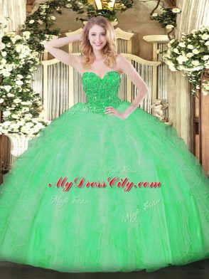 Apple Green Sleeveless Floor Length Ruffles Lace Up Sweet 16 Quinceanera Dress