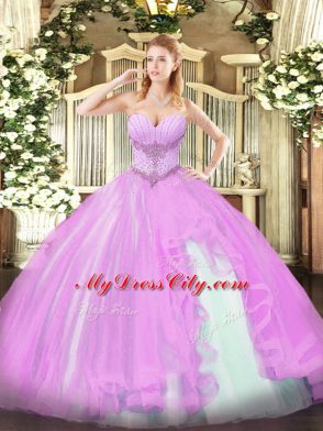 Sweetheart Sleeveless Lace Up Quinceanera Gown Lilac Tulle