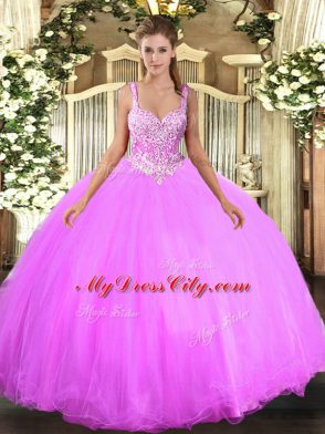 Straps Sleeveless Tulle Sweet 16 Quinceanera Dress Beading Lace Up