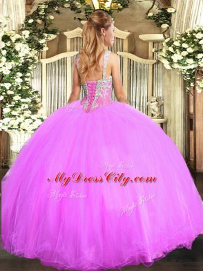 Straps Sleeveless Tulle Sweet 16 Quinceanera Dress Beading Lace Up