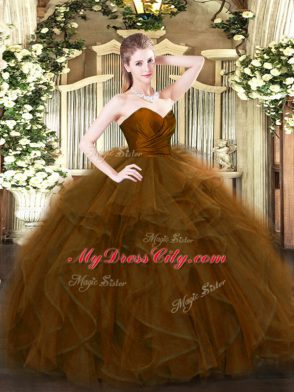 Admirable Sweetheart Sleeveless Zipper Vestidos de Quinceanera Brown Tulle