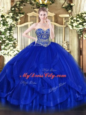 Royal Blue Sweetheart Lace Up Ruffles Quince Ball Gowns Sleeveless