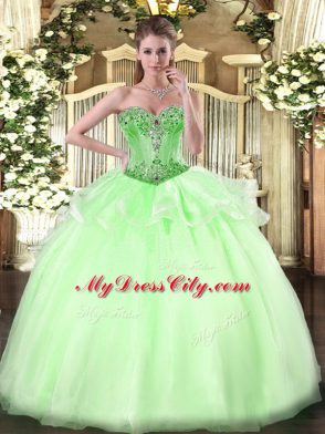 Apple Green Lace Up Sweet 16 Dresses Beading Sleeveless Floor Length
