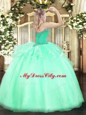 Apple Green Lace Up Sweet 16 Dresses Beading Sleeveless Floor Length