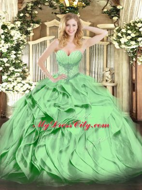 Floor Length Lace Up Quinceanera Dresses for Military Ball and Sweet 16 and Quinceanera with Beading and Ruffles