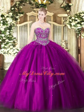 Tulle Sleeveless Floor Length Quinceanera Dress and Beading