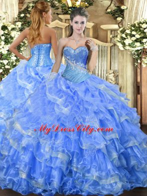 Baby Blue Lace Up Sweetheart Beading and Ruffled Layers Quinceanera Gowns Organza Sleeveless