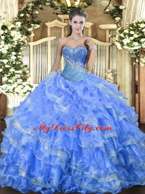 Baby Blue Lace Up Sweetheart Beading and Ruffled Layers Quinceanera Gowns Organza Sleeveless