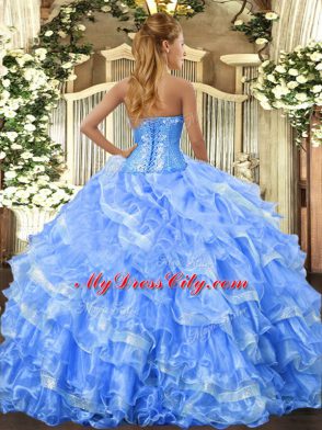 Baby Blue Lace Up Sweetheart Beading and Ruffled Layers Quinceanera Gowns Organza Sleeveless