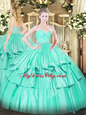 Lovely Ball Gowns Sweet 16 Dress Turquoise Sweetheart Organza Sleeveless Floor Length Zipper