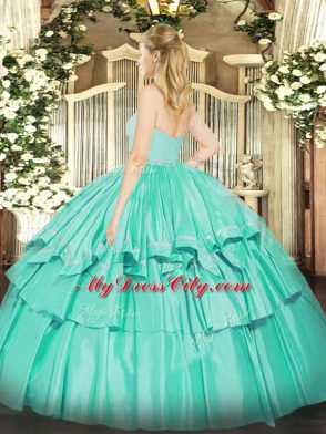 Lovely Ball Gowns Sweet 16 Dress Turquoise Sweetheart Organza Sleeveless Floor Length Zipper