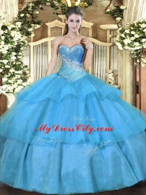 Tulle Sleeveless Floor Length Quinceanera Gowns and Beading and Ruffled Layers